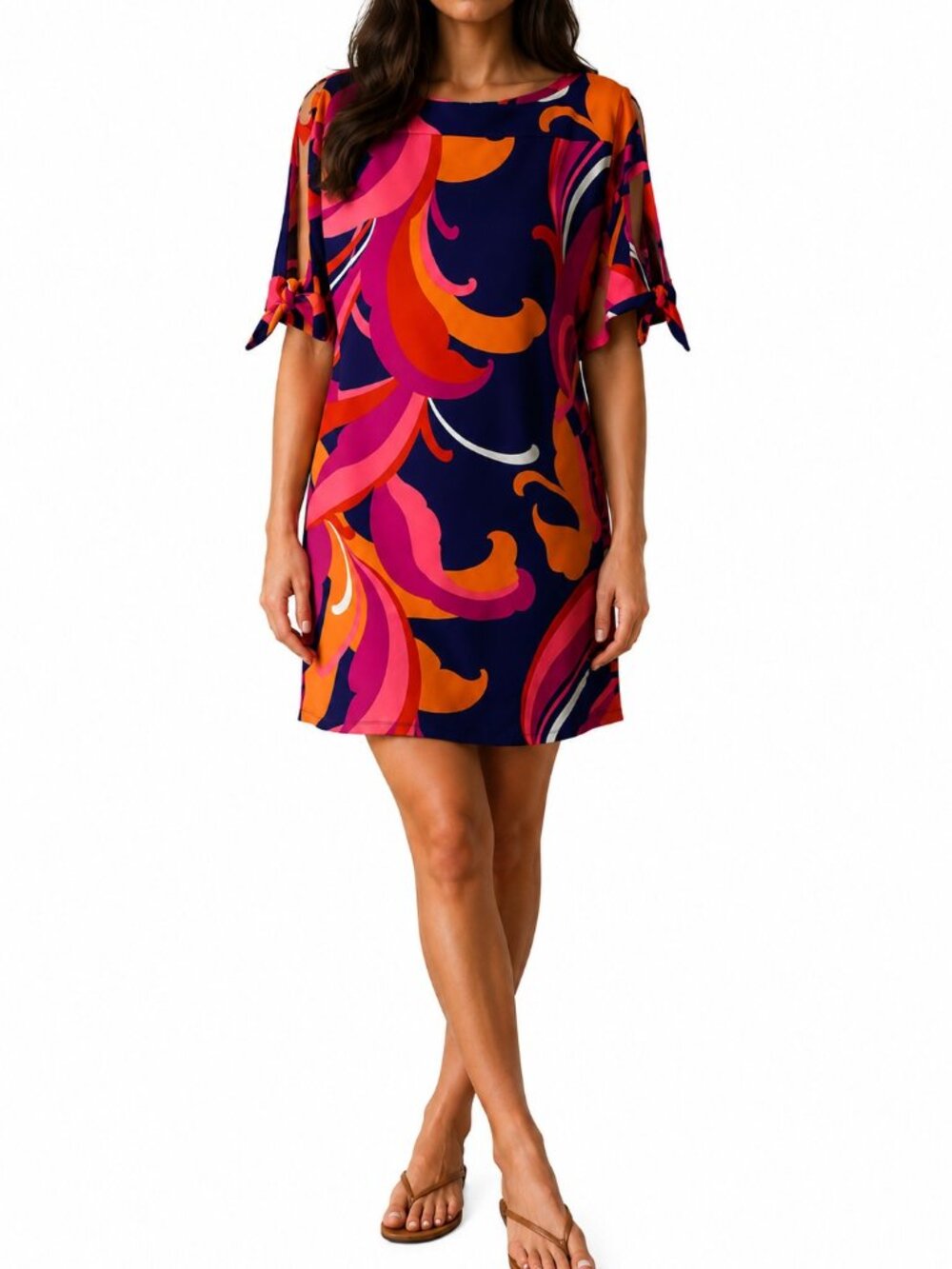 TRINA TURK Dress floral jersey shift split sleeve Mini Extra Small